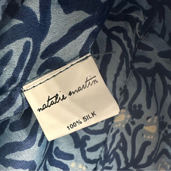 Natalie Martin Dress Mini Tunic Floral Blue 100% Silk Flowy Size Extra Small - Picture 7 of 8